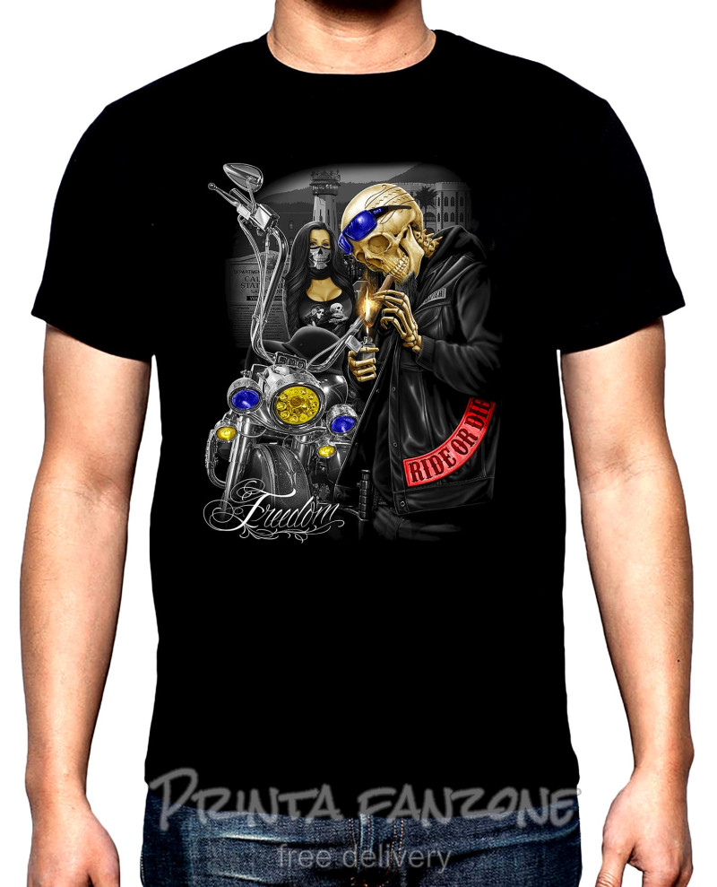 T-SHIRTS Ride or die, Skelleton with cigar, men's t-shirt, 100% cotton, S to 5XL